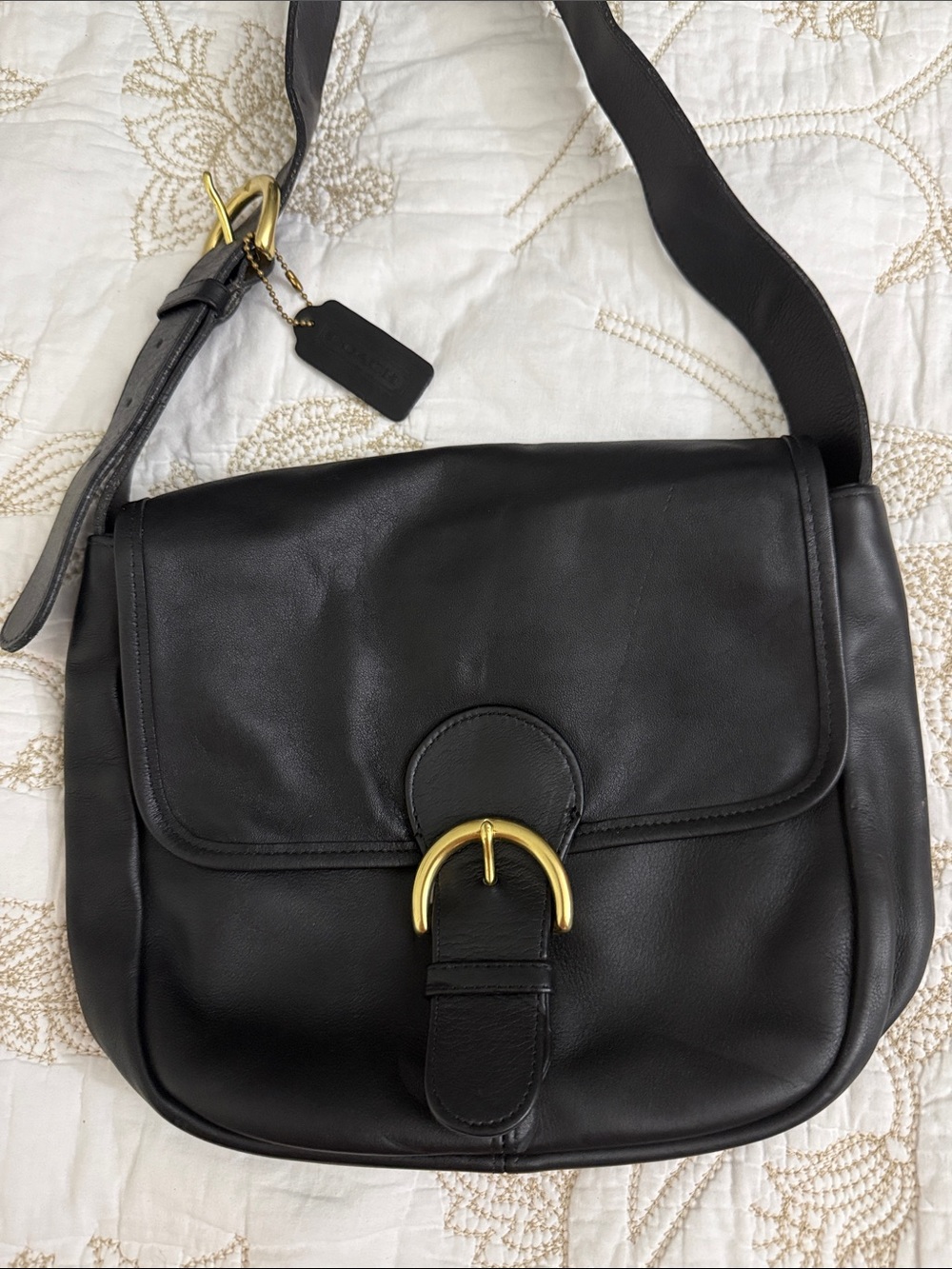 Coach 4164 Black Pebble Leather Shoulder Bag with Gold Buckle small